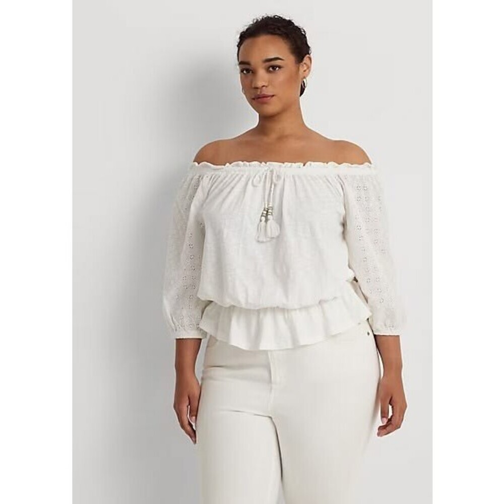 NEW Lauren Ralph Lauren Women's 2X Off-the-Shoulder Eyelet Jersey Top NWT $125 - Picture 5 of 5